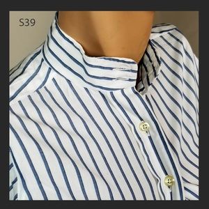 S39 Used Childs cotton button down shirt sz 8 long sleeve blue stripe